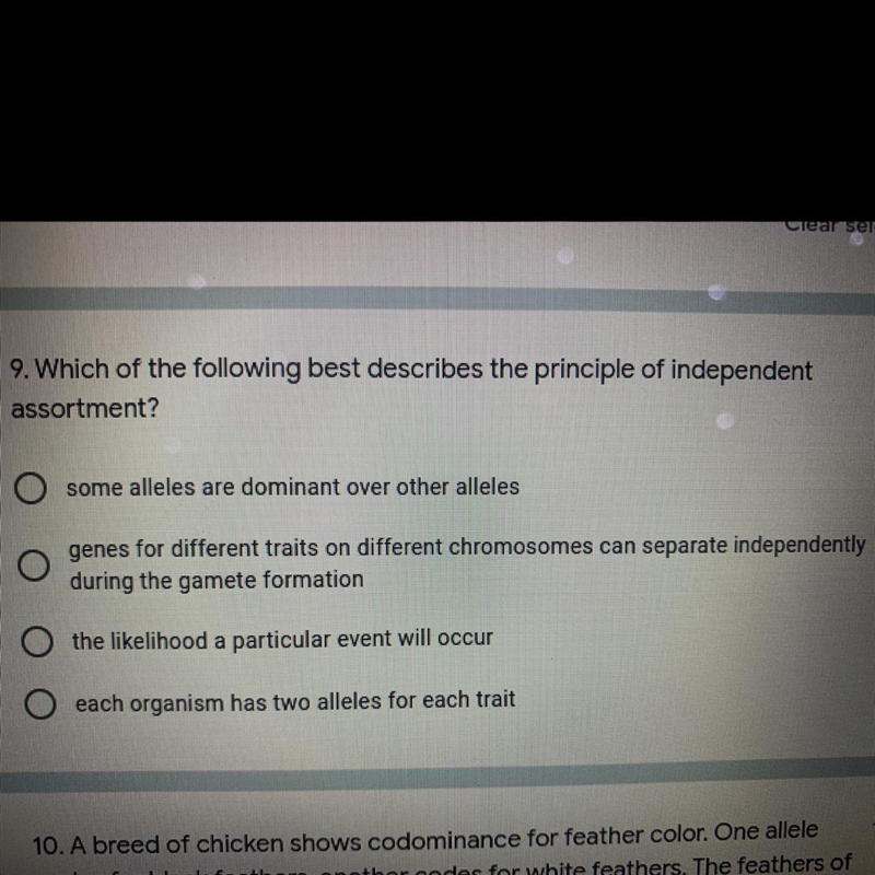 Which of the following best describes the principle of independent assortment?-example-1