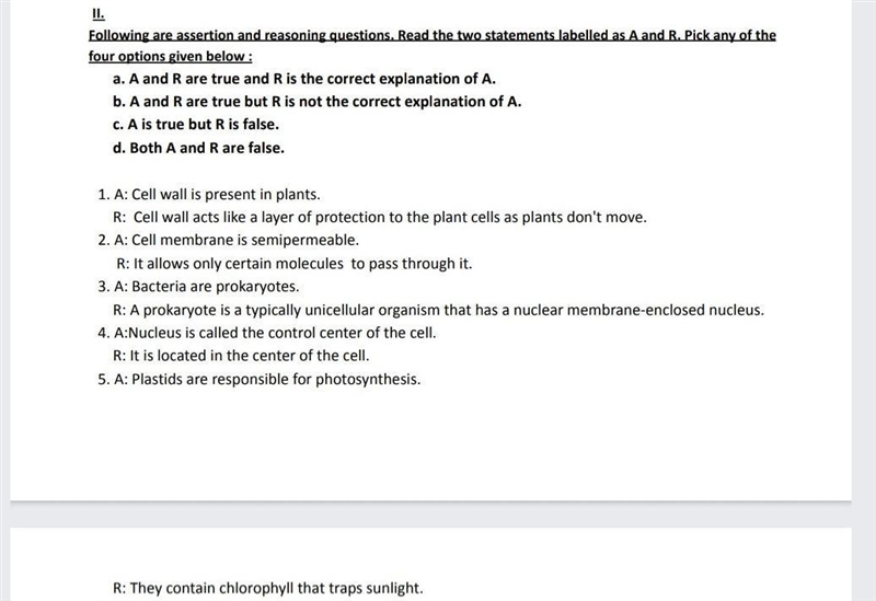 Following are assertion and reasoning questions. Read the two statements labelled-example-1