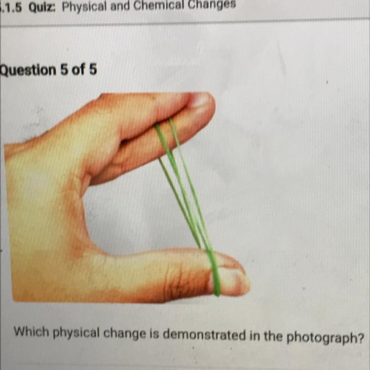 Which physical change is demonstrated in the photograph? A. Dissolving B. Melting-example-1