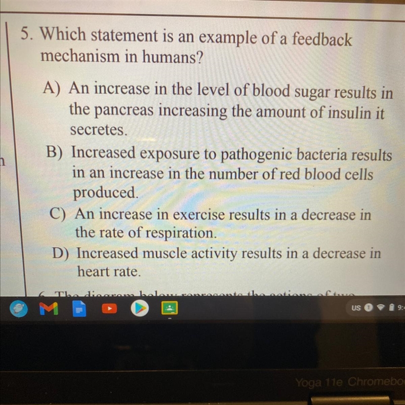 Which statement is an example of a feedback mechanism in humans?-example-1