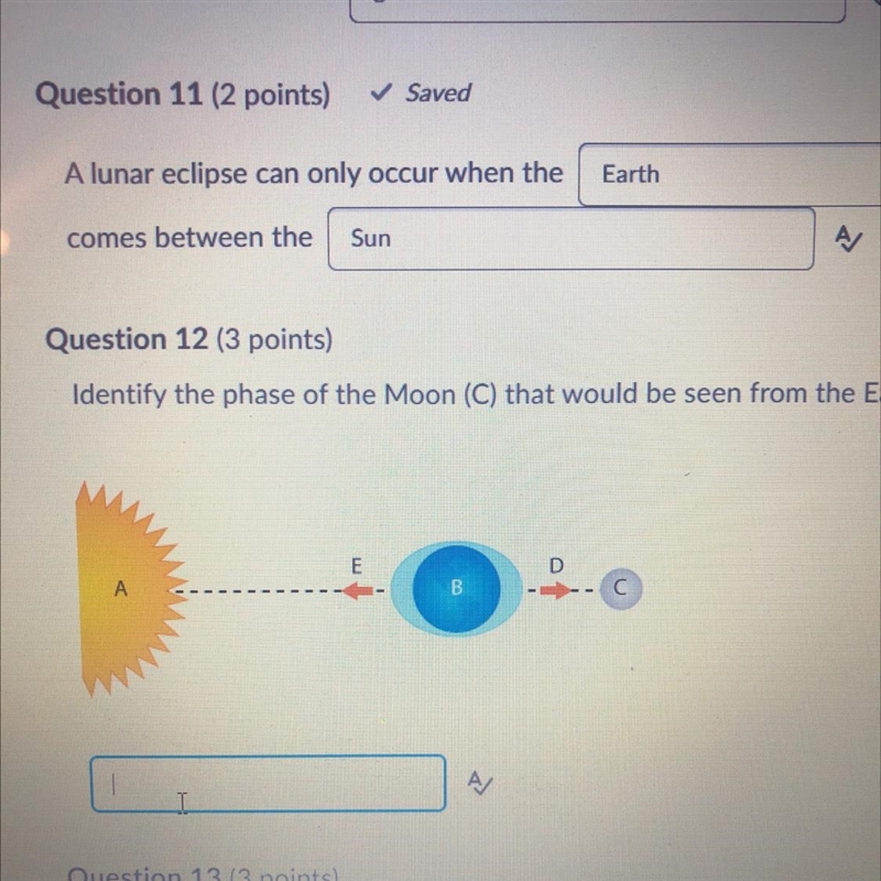 Identify the phase of the moon labeled C that would be seen from the earth labeled-example-1