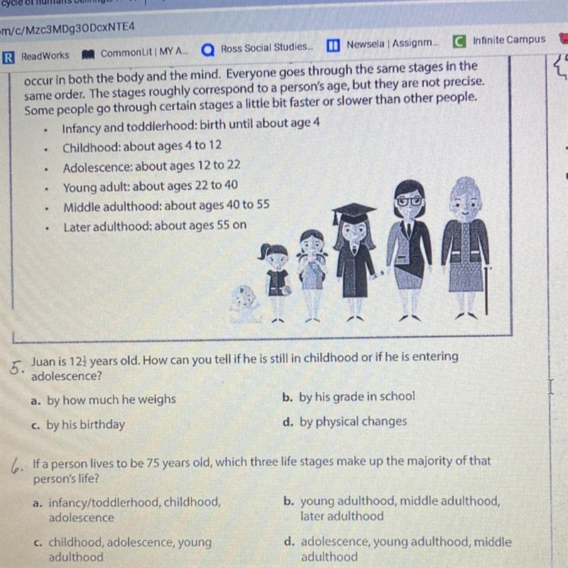 If a person lives to be 75 years old, which three life stages make up the majority-example-1