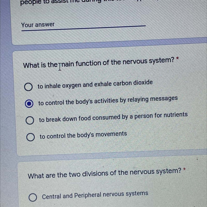 What is the main function of the nervous system? (Not sure if this is right answer-example-1