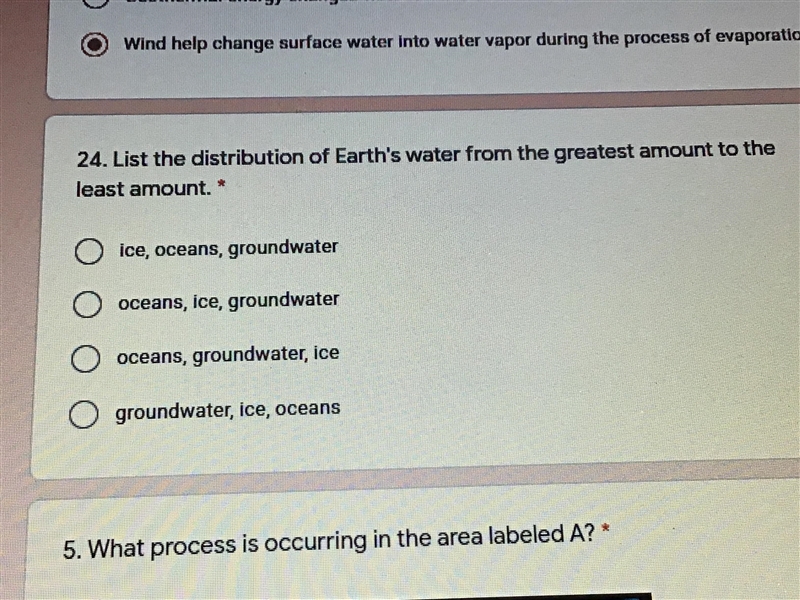 List the distribution of earths water from the greatest amount to the least amount-example-1