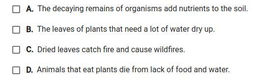 Which three sentences describe ways that droughts harm savanna ecosystems?-example-1