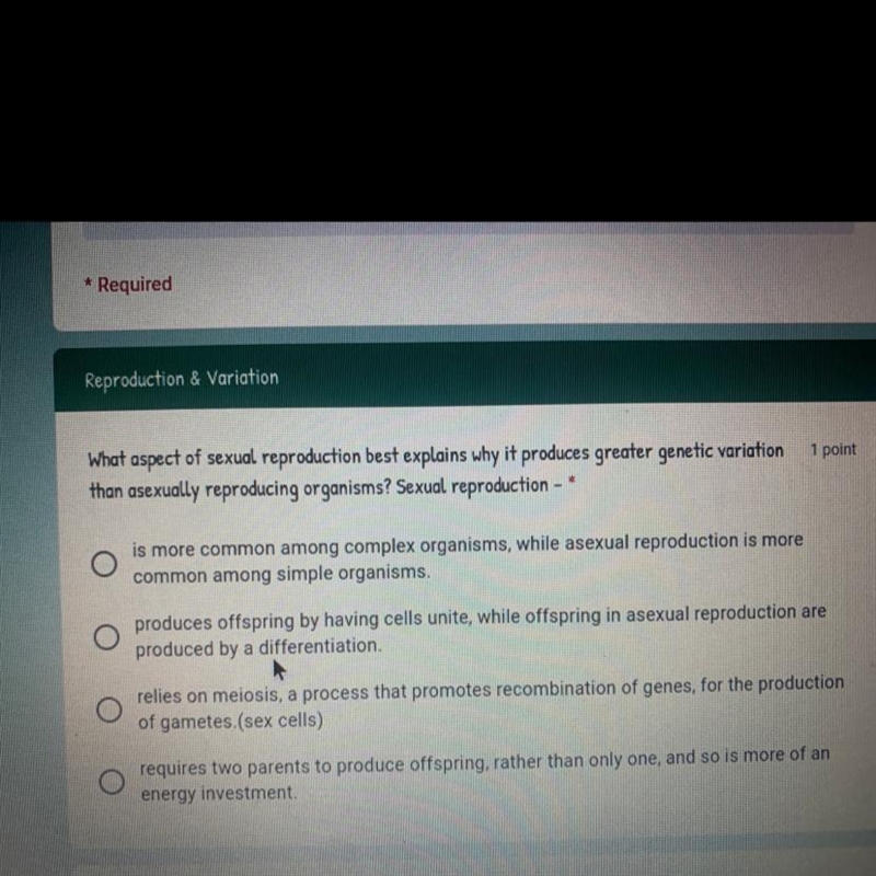 What aspect of sexual reproduction best explains why it produces greater genetic variations-example-1