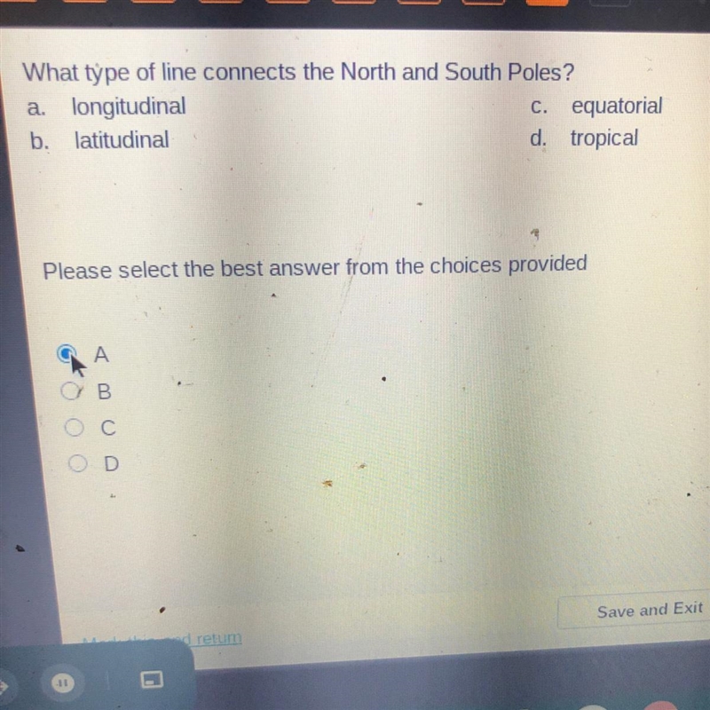 What type of line connects the North and South Poles? a longitudinal C. equatorial-example-1