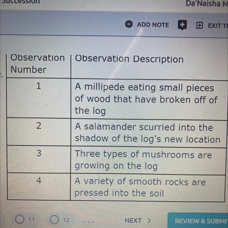 Which observations support the student's claim that the log represents a microhabitat-example-1