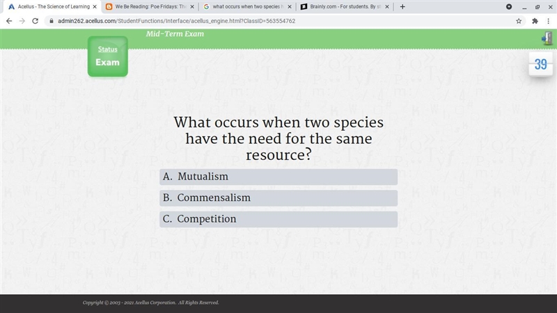 What occurs when Two species have the need for the same resource-example-1