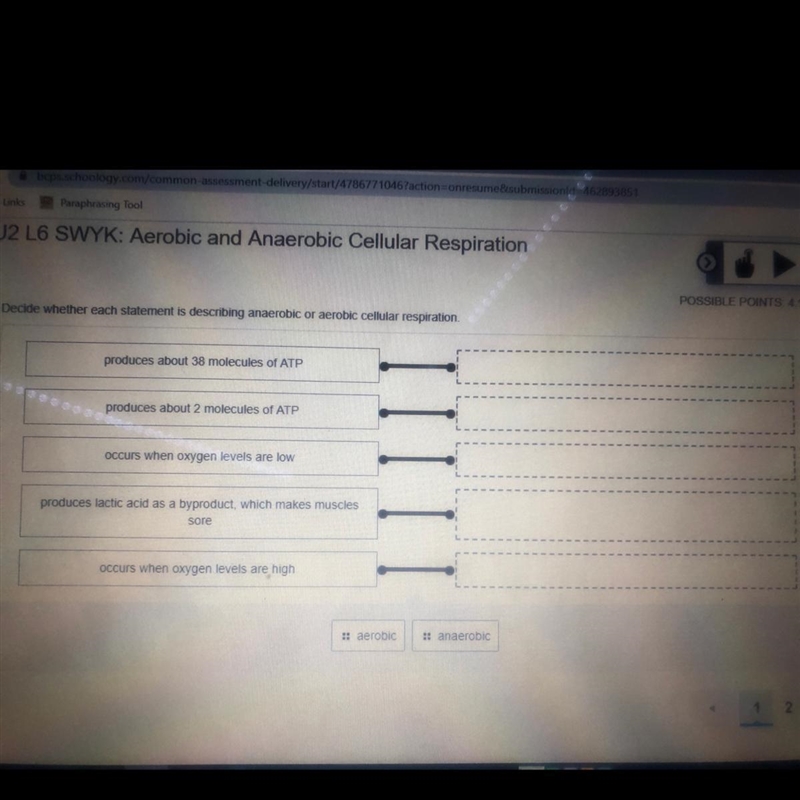 Decide whether each statement is describing anaerobic or aerobic cellular respiration-example-1