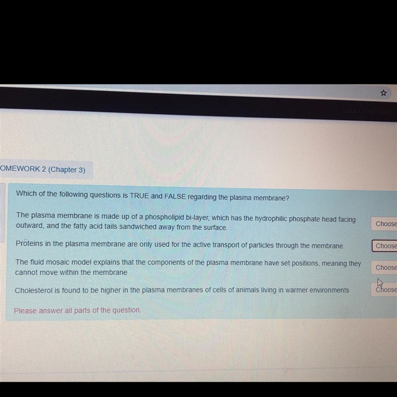 Which of the following question is TRUE and FALSE regarding the plasma membrane?-example-1