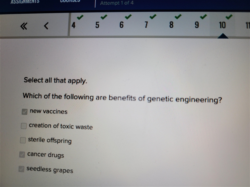 Which of the following are benefits of genetic engineering? is this correct?!! pls-example-1