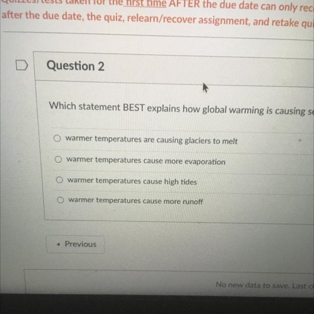 Which statement BEST explains how global warming is causing sea levels to rise-example-1