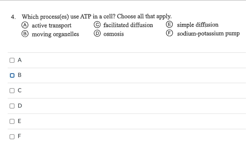 All of the following processes require the cell to use ATP?-example-1