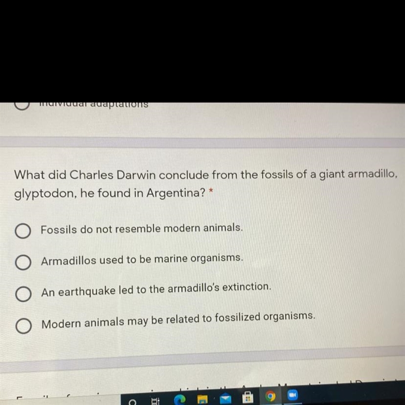 what did Charles Darwin conclude from the fossils of a giant armadillo, glyptodon-example-1