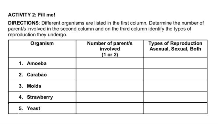 DIRECTIONS: Different organisms are listed in the first column. Determine the number-example-1