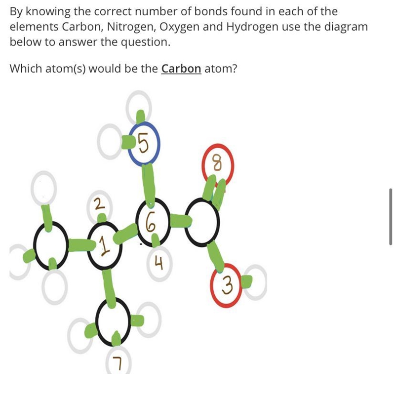 PLEASE HELP ASAP Picture 1. (The one that says carbon) a. 8 and 3 b. 4 and 2 and 7 c-example-1