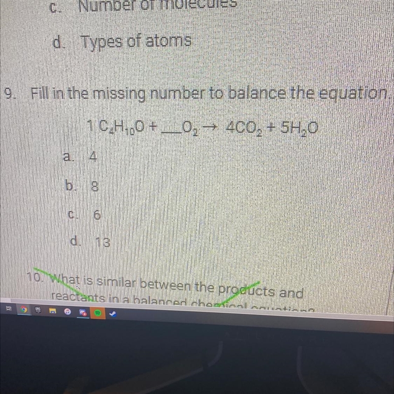 Fill in the missing number to balance the equation. 1 C2H10O + ___O2 + 4CO + 5H2O-example-1