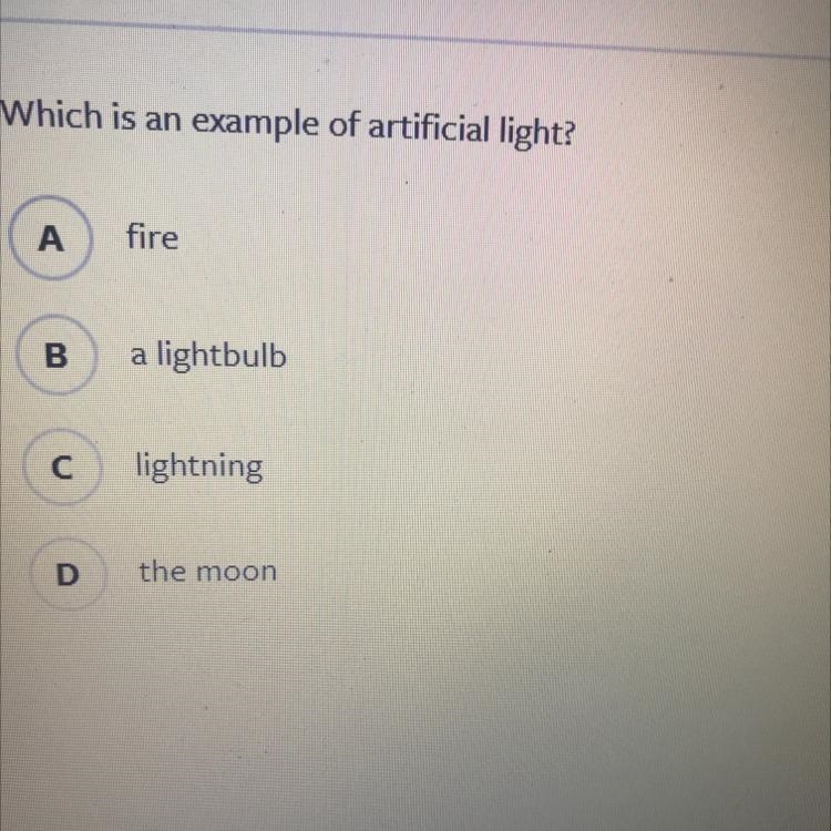 Which is an example of artificial light?-example-1