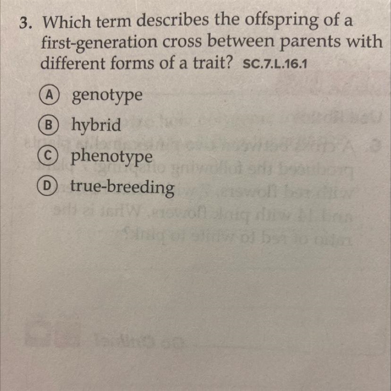 3. Which term describes the offspring of a first-generation cross between parents-example-1