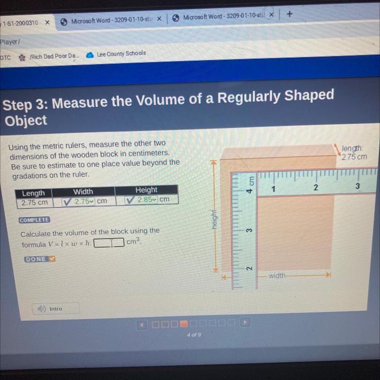 PLEASE HELP Calculate the volume of the block using the formula￼-example-1