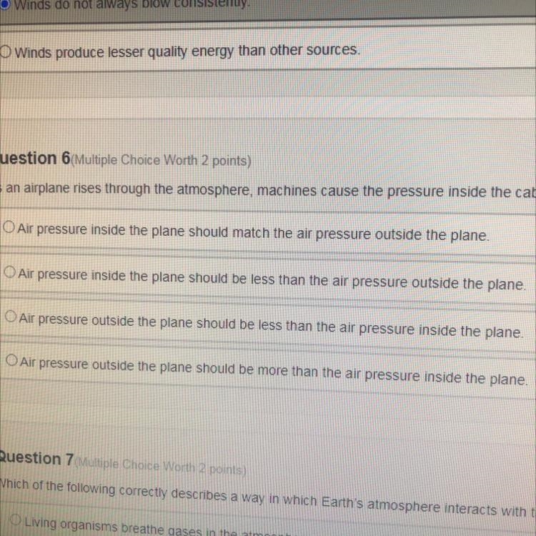 As an airplane rises through the atmosphere, machines cause the pressure inside the-example-1