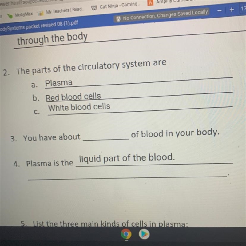 You have about blank of blood in your body.-example-1