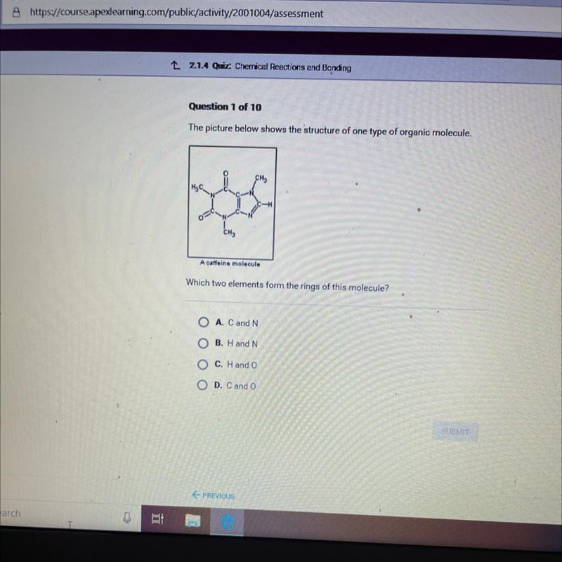 The picture below shows the structure of one type of organic molecule. CH3 H₂C CH-example-1