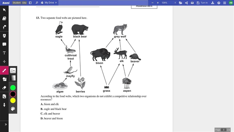 PLEASE HELP MEE According to the food webs, which two organisms do not exhibit a competitive-example-1