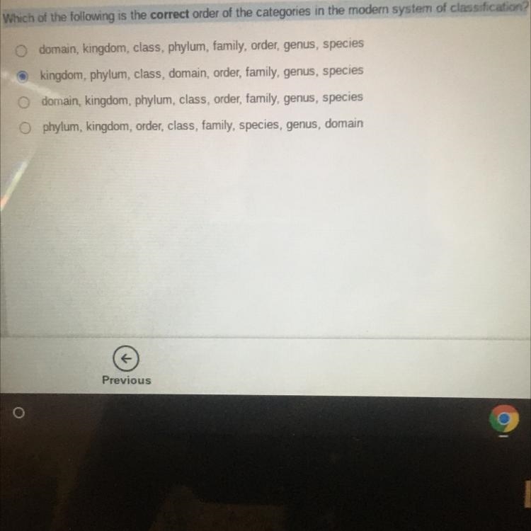 Which of the following is the correct order of the categories in the modern system-example-1