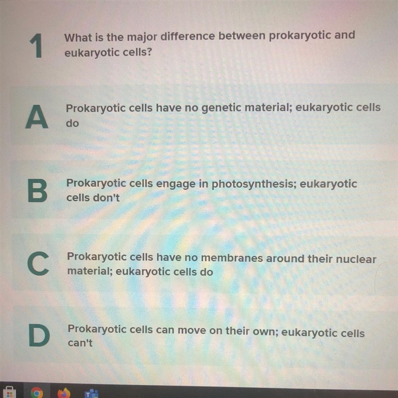 1 What is the major difference between prokaryotic and eukaryotic cells? А Prokaryotic-example-1