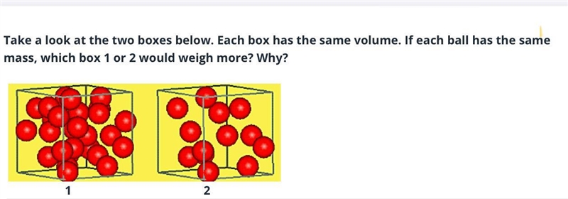 Take a look at the two boxes below. Each box has the same volume. If each ball has-example-1