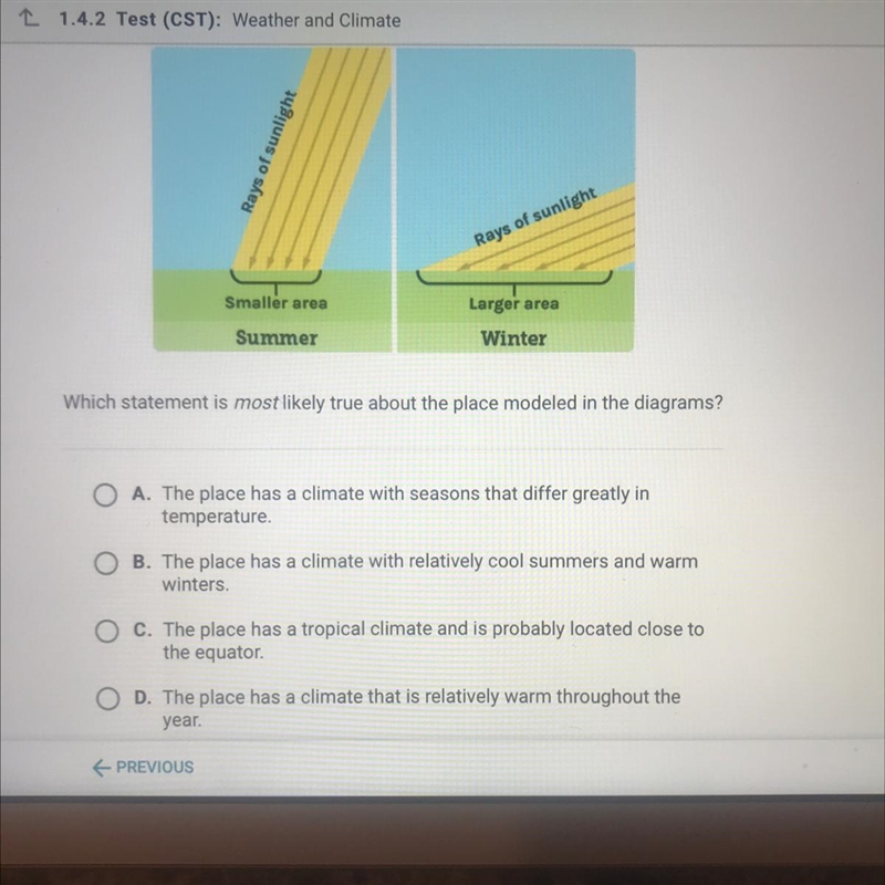 Please help The angle at which sunlight hits any one place on Earth changes over the-example-1