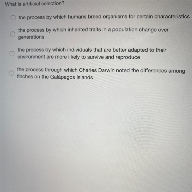 What is artificial selection? the process by which humans breed organisms for certain-example-1