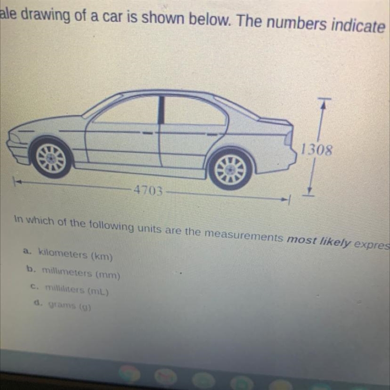 A scale drawing of a car is shown below. The numbers indicate the measurements of-example-1