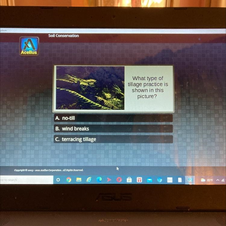 What type of tillage practice is shown in this picture? A. no-till B. wind breaks-example-1