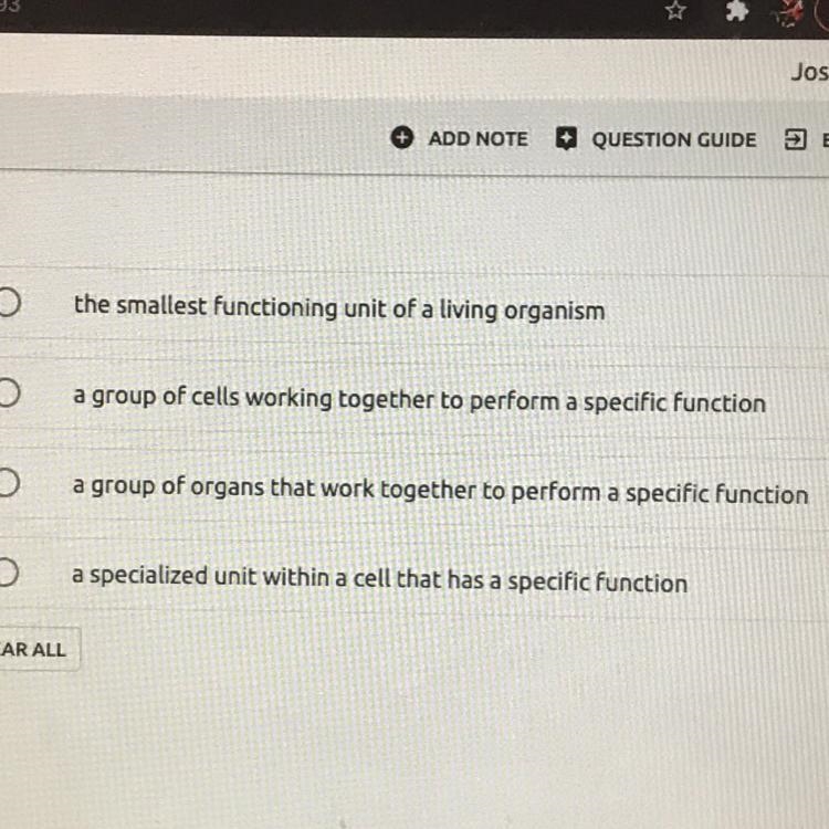 Which of the following best describes a tissue?-example-1