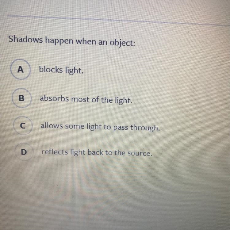 Shadows happen when an object:-example-1