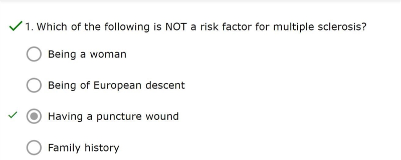 Which of the following is NOT a risk factor for multiple sclerosis?-example-1