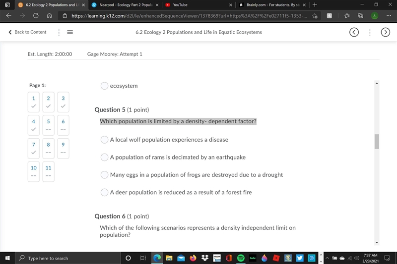 Which population is limited by a density- dependent factor?-example-1