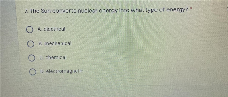 The sun converts nuclear energy into what type of energy?-example-1