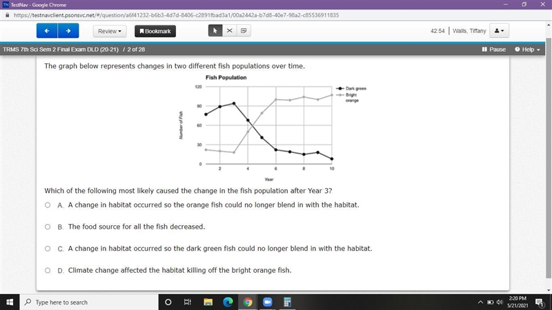 Screenshot 1. The graph below represents changes in two different fish populations-example-1