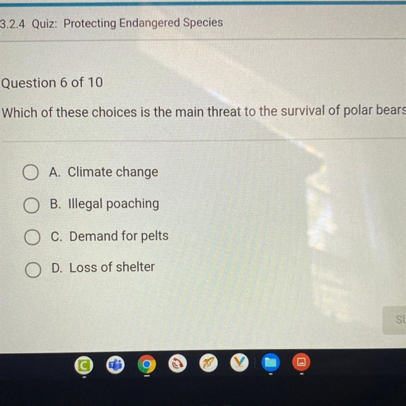 Urgentttt Which of these choices is the main threat to the survival of polar bears-example-1