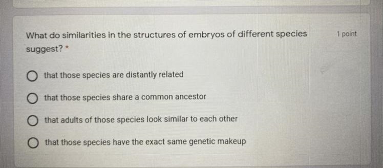 What do similarities in the structures of embryos of different species suggest?-example-1