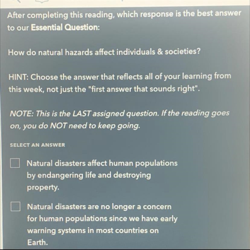 I couldn’t fit the whole question in so the last two options are -Natural disasters-example-1