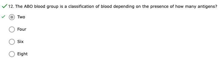 The ABO blood group is a classification of blood depending on the presence of how-example-2