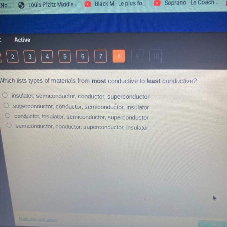 Which sequence lists types of materials in order from most conductive to least conductive-example-1