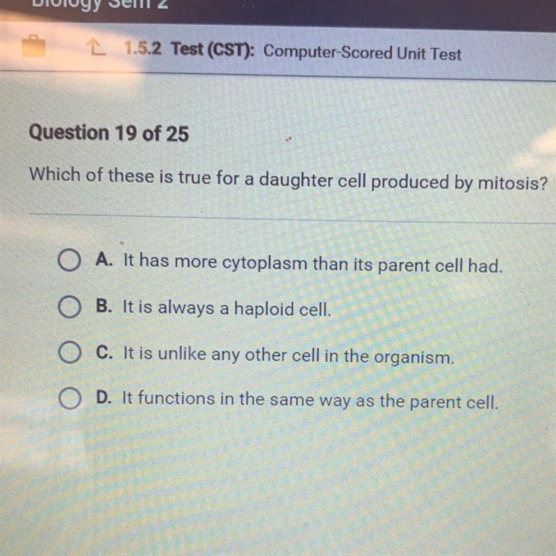 Which of these is true for a daughter cell produced by mitosis?-example-1