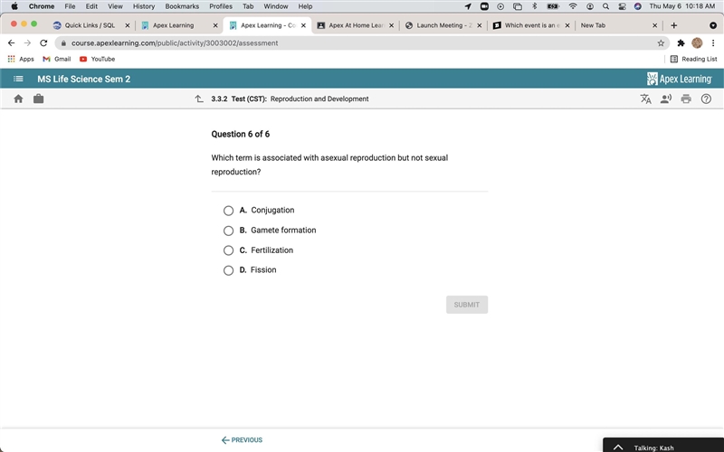 Which term is associated with asexual reproduction but not sexual reproduction-example-1