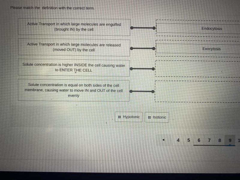 Someone help me match the last two to their definition Hypotonic and Isotonic-example-1